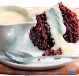 1024x728px Chocolate Steamed Pudding Slice Served With Custard Picture in Chocolate Cake