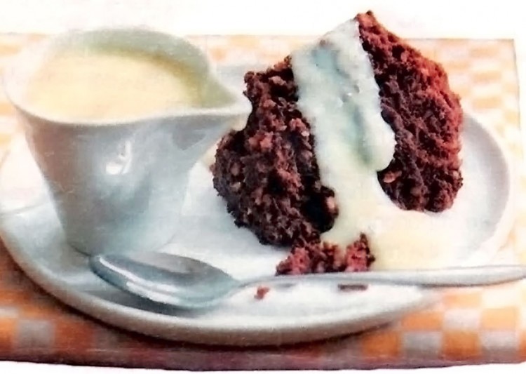 Chocolate Steamed Pudding Slice Served With Custard Picture in Chocolate Cake