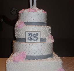 1024x1365px Pink Silver 25th Wedding Anniversary Cake Picture in Wedding Cake