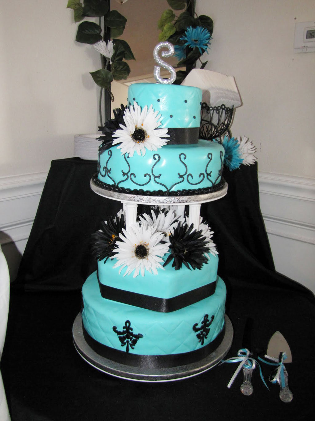 Tiffany Blue And Black Wedding Cake Cake Ideas by
