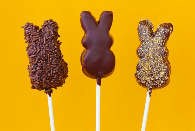 Dark Chocolate Peeps Pops Picture in Chocolate Cake